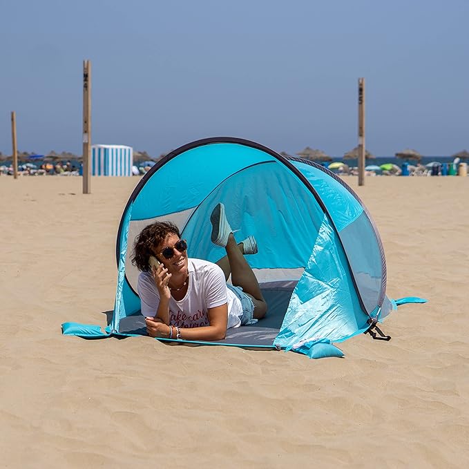 Zento Deals Large Instant Pop Up Beach Tent - 3-4 Person Sun Shade Shelter with UV Protection - Tent with Carry Bag for Outdoor Activities - Easy Setup Windproof Waterproof Beach Canopy Cabana