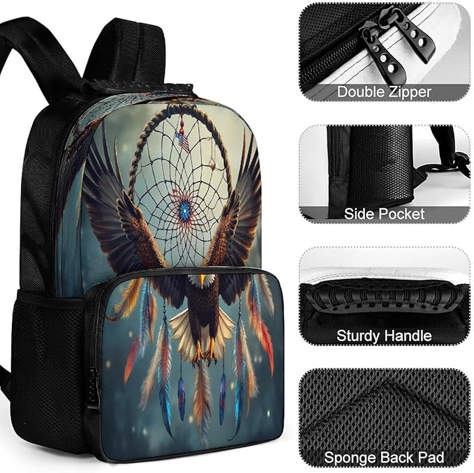 Backpack Lightweight Anti-Theft Multipurpose Boho Totem Native American Eagle Dream Catcher Shoulder Bag Large Capacity Travel Hiking Backpack With Padded Straps