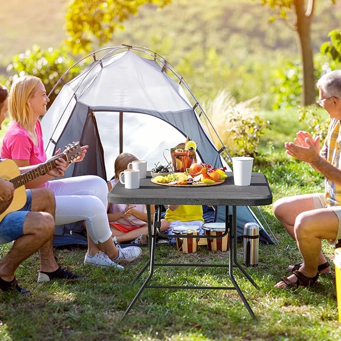 Tangkula 31.5" Square Folding Table, Indoor Outdoor Foldable Plastic Table with HDPE Tabletop, Sturdy Metal Fame, Carrying Handle, 4 Person Picnic Table for Camping BBQ Party
