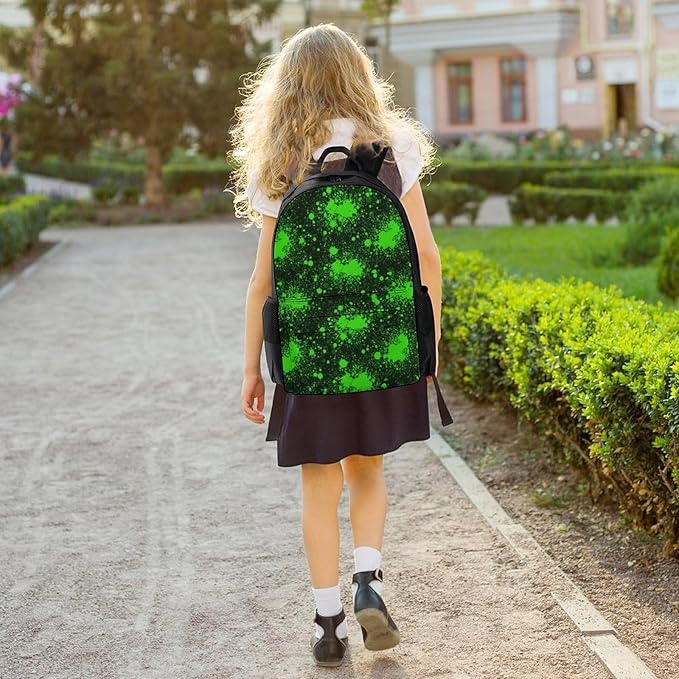 Rucksack Polyester Anti-Theft Multipurpose Green Paint Splatter Black Bookbag Big Capacity Travel and Sport Backpack Rucksack With Side Pockets