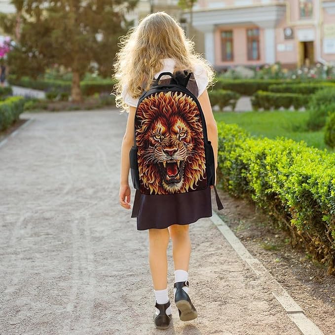 Lightweight Rucksacks for Camping Picnic Walking Cycling, Large Capacity Multipurpose Anti-Theft Carry On Bag, Fierce Wild Animal Angry Fire Travel Hiking Camping Rucksack