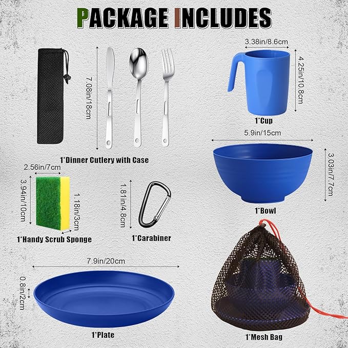 Scout Camping Mess Kit for 1 Person Boy Scout Dishes Set Girl Scout Mess Kit with Mesh Bag Reusable Light Weight Eating Utensils Plastic Camping Cutlery Set for Travel Camp