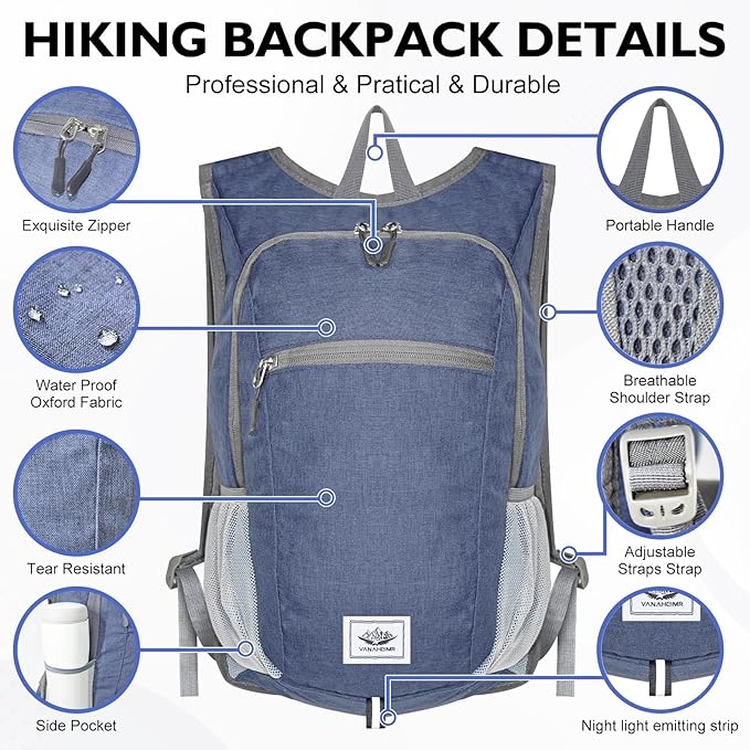 Hiking Backpack Small Lightweight Packable Foldable foldable backpack Packable Camping Hiking for Backpack (Dark Blue)
