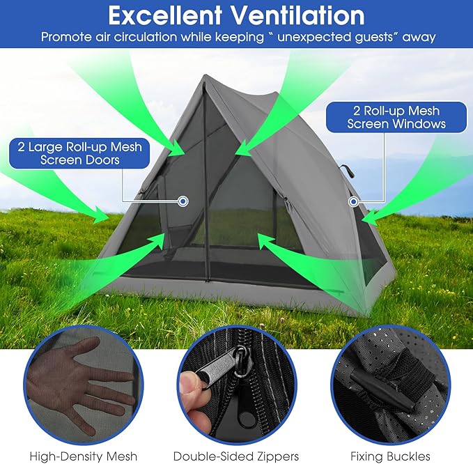 Goplus Pop-up Camping Tent 2-3 Person, 360° One-Way See-Through Family Tent, Waterproof Windproof 4-Season Shelter Tent w/Carry Bag, Rainfly, Easy Setup Portable Tent for Backpacking Hiking Outdoor