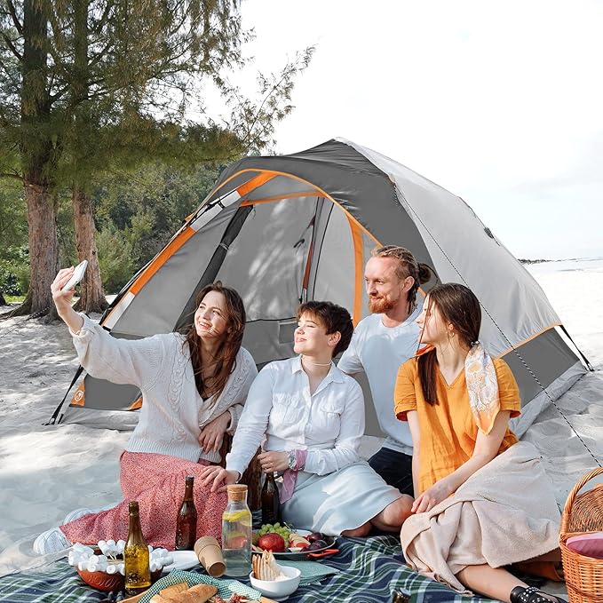 EZ-Sport Pop Up Camping Tent - 4 Person Instant Easy Set Up Family Tent with Removable Rain Fly, Waterproof Windproof Automatic Tent for Outdoor Camping Hiking Backpacking Traveling