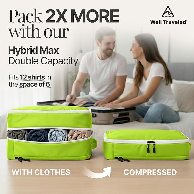 8-Piece Luxury Compression Packing Cubes & Bags for Travel – Maximize Space in Luggage with HybridMax Double-Capacity Design, 50 Luggage Tags, Deluxe Set, Lifetime Satisfaction Suitcase Organizer Bags