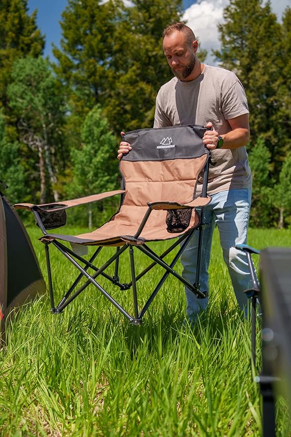 MOUNTAIN SUMMIT GEAR Quilted Low Camping Chair with Padded Seat and Back for Camping/Hiking/Backpacking Made by Caddis Sports (Low Chair (Brown))