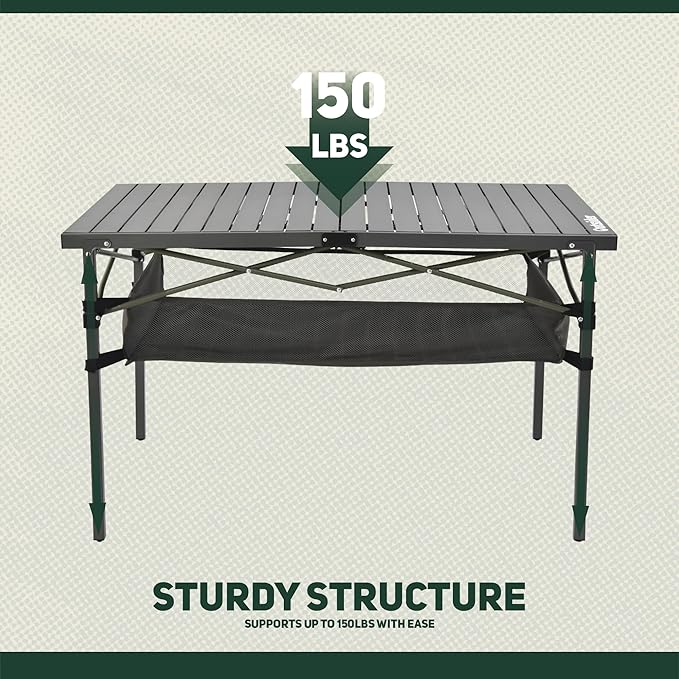 OUTSIDER Folding Camping Table, Portable Roll-up Outdoor Lightweight Aluminum Camp Table for Picnic BBQ Backyards Beach, Large Storage Mesh Pocket and Carrying Bag Included