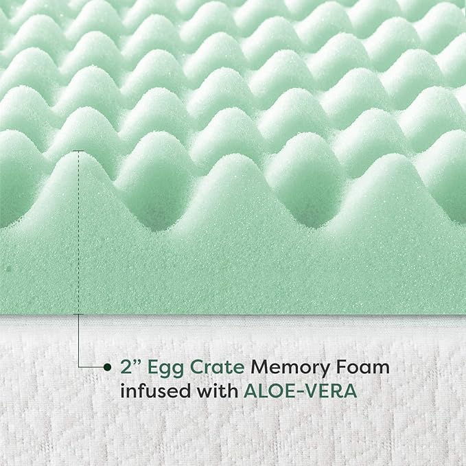 Best Price Mattress 2 Inch Egg Crate Memory Foam Mattress Topper with Calming Aloe Infusion, CertiPUR-US Certified, Full