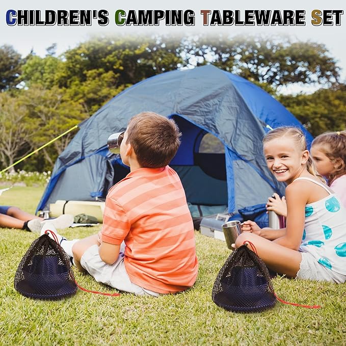 Scout Camping Mess Kit for 1 Person Boy Scout Dishes Set Girl Scout Mess Kit with Mesh Bag Reusable Light Weight Eating Utensils Plastic Camping Cutlery Set for Travel Camp