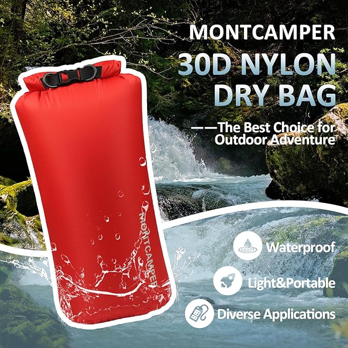 Waterproof Dry Bag 20L – 30D Nylon Roll Top Dry Sack with DWR & PU Coating, Lightweight Water-Resistant Storage for Kayaking, Camping, Hiking, Fishing & Beach (Red)