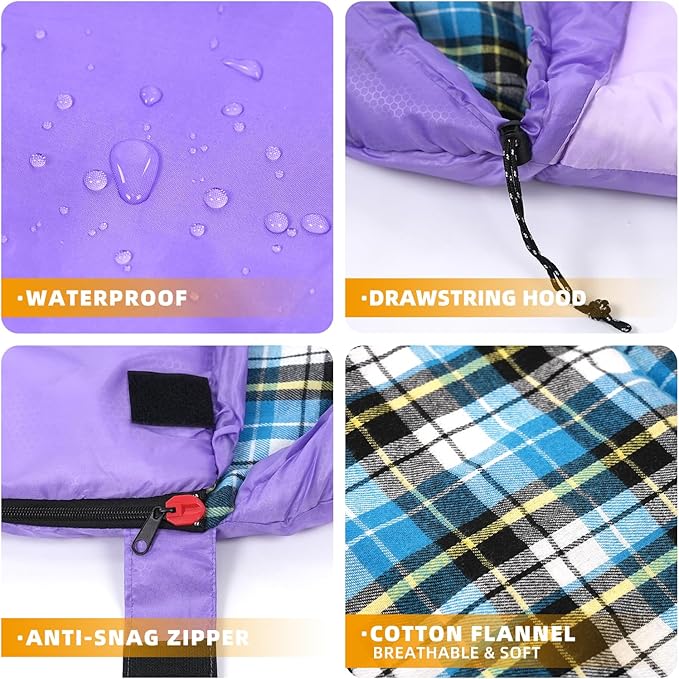 Cotton Flannel Liner Sleeping Bag for Adults Teens Kids, Cold Weather & Warm, 3 Seasons, Lightweight Compact Camping Essentials Equipment, Hiking, Outdoor, Travel