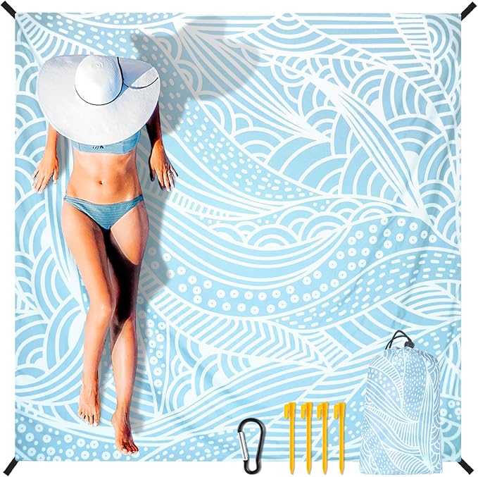 Beach Blanket Waterproof Sandproof Extra Large Beach Mat 79" X 83"/120"x108"for 1-8 Adults Quick Drying Durable Outdoor Picnic Mat for Beach Travel Camping Hiking