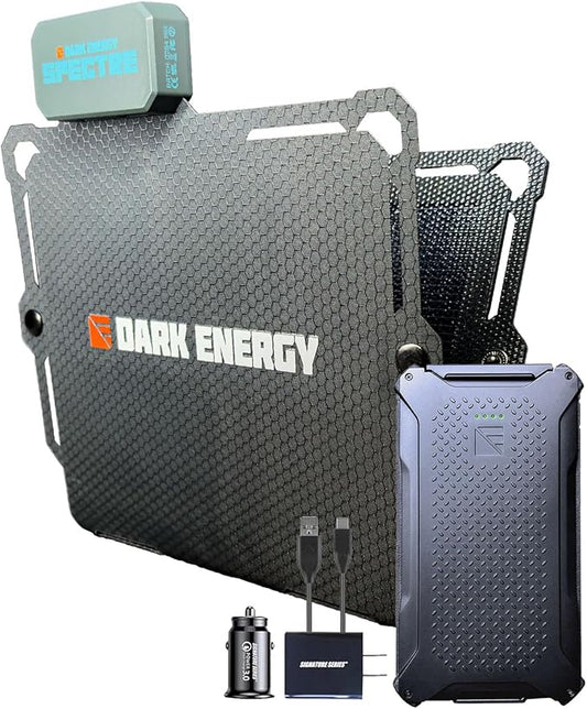 Dark Energy Poseidon Pro Indestructible Portable Charger with Spectre 8W Solar Panel | USB-A and USB-C, Ultra-Durable Armorflex, Ultra-Lite Flexible Panels | Signature Series Plugs, Black