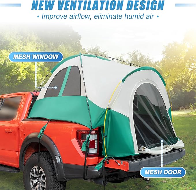 uxcell Pickup Truck Tent, Waterproof PU2000mm Double Layer for 6.4-6.7 FT Truck Bed, Portable Truck Bed Tent with Carry Bag Beige Green