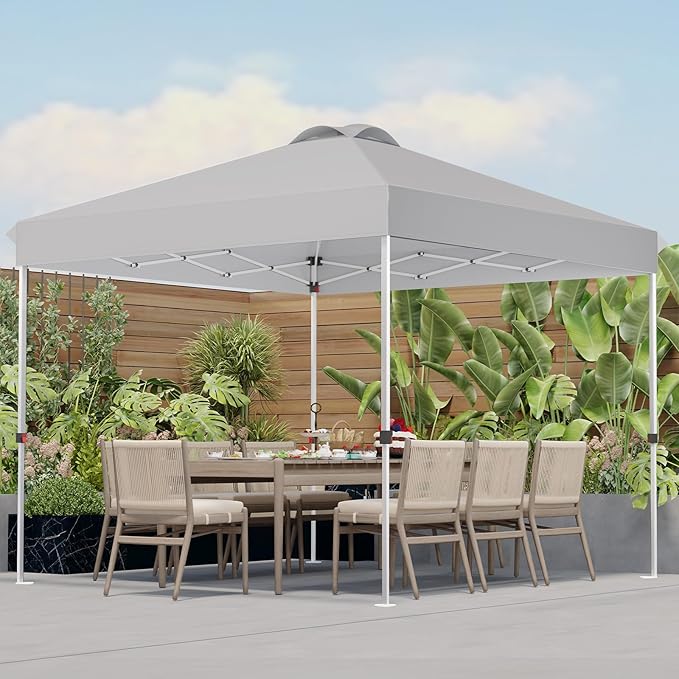 10x10 Pop Up Canopy, Heavy Duty Pop Up Tent with Wheeled Bag for Easy Moving, Easy Up Canopy Tent for Parties, Events, Camping, Outdoor Gazebo with 420D PU Coated Waterproof Grey Fabric