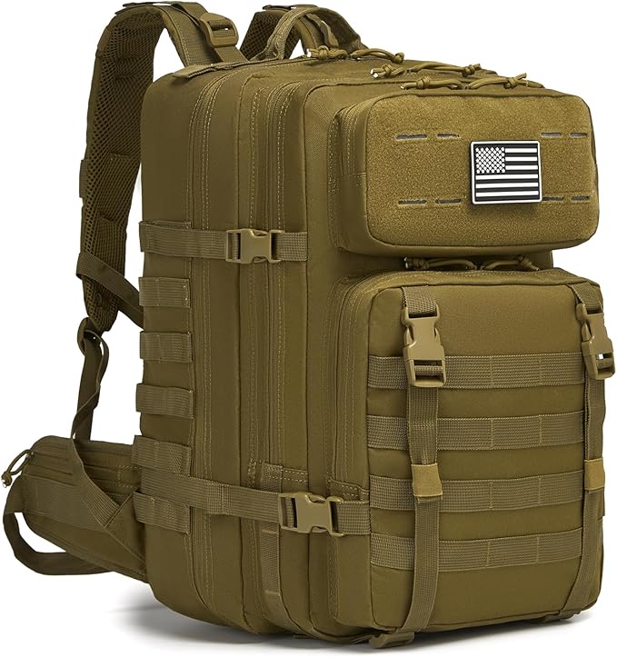 Tactical Backpack for Men, Water Resistant 46L Military Backpack, Large Army 3 Day Assault Pack for Hiking, Camping, Gym with Molle System, Khaki