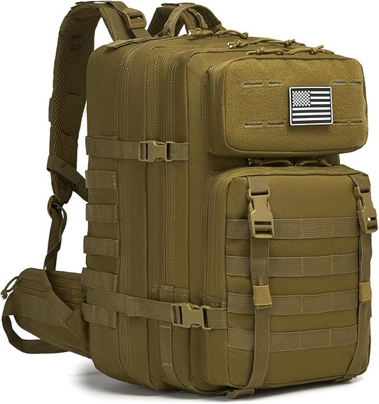 Tactical Backpack for Men, Water Resistant 46L Military Backpack, Large Army 3 Day Assault Pack for Hiking, Camping, Gym with Molle System, Khaki