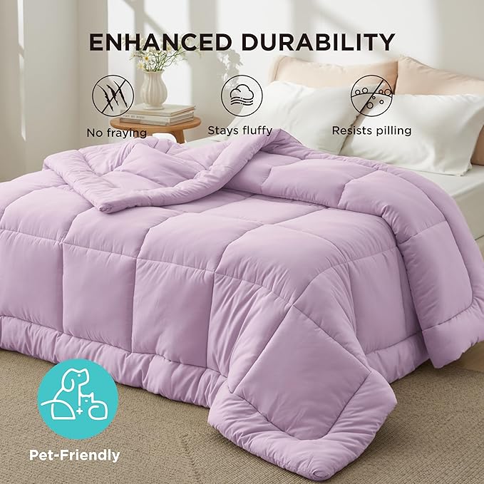 Bedsure Comforter Duvet Insert - Quilted Comforters Twin XL Size, All Season Duvet, GentleSoft Down Alternative Bedding, with 8 Tabs, Gifts for Women/Men, Light Purple, Twin XL 92 x 68 Inches