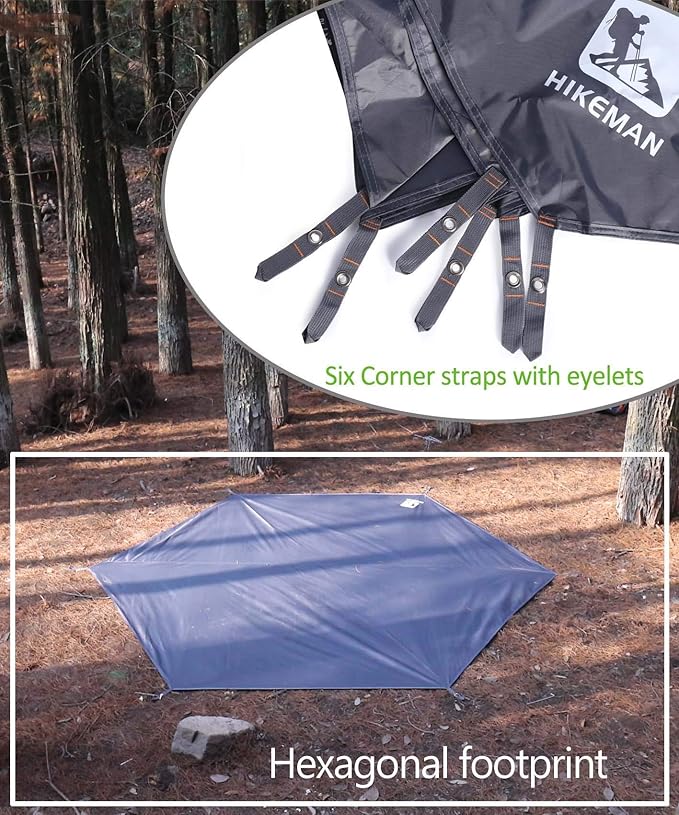 Hikeman Hexagonal Tent Footprint,1-4 Person Ultralight Waterproof Tent Tarp Ground Sheet Mat with 6 Tent Stakes for Camping Hiking Picnic Backpacking(M)