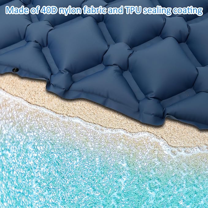Sleeping Pad for Camping with Pillow - Ultralight(1.3lbs) Inflatable Tent Mattress, 4" Thick Inflatable Bed with Foot Pump Design, Connectable for Double Bed Camping | Hiking Traveling (Navy Blue)