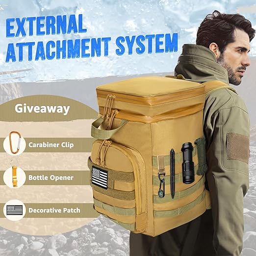 WOTOW Backpack Cooler Tactical Insulated 45 Cans - Leak Proof Cooler Backpack for Men Women, Large Capacity Soft Cooler Bag with Top Handles, Lunch Backpack Bag for Beach Hiking Picnics Work (Brown)