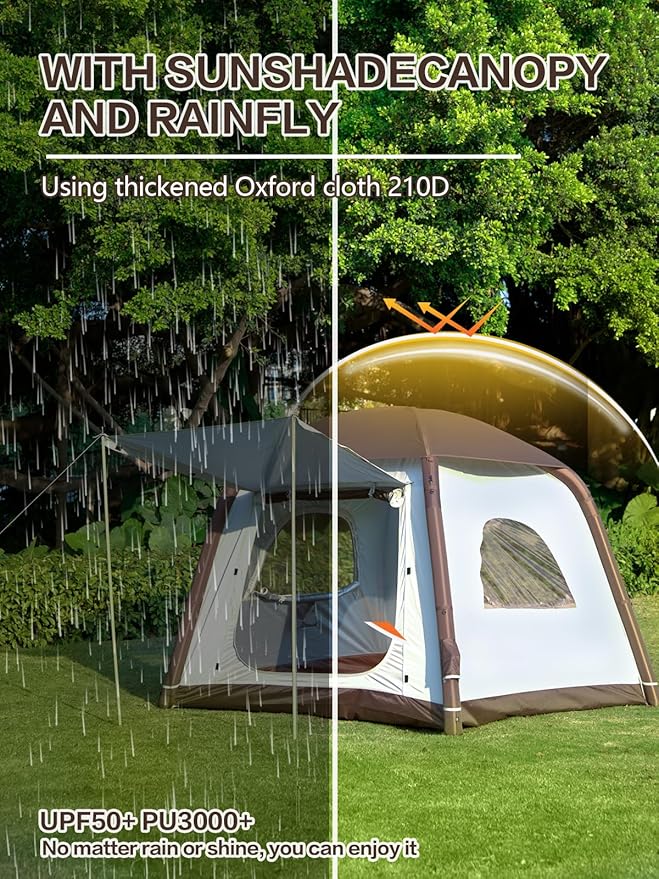 Inflatable Camping Tent,2/4/6/8 Person Glamping Inflatable Tents with Awning, Quick Setup Blow Up Tents with Pump, Waterproof Oxford Inflatable House for Camping, Air Glamping Hot Tents for Adult