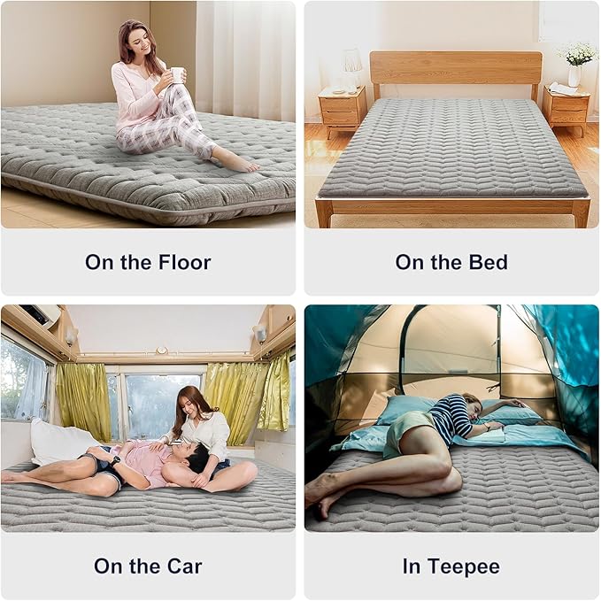 Premium Foam 3.2" Thick Japanese Futon Floor Mattress - Full Size 54"x80" 100% High-Density Foam,Comfortable Sleeping Pad,Tatami Mat for Dorm,Bedroom or Guest Room，Boys Girls Dormitory Pads(Hemp Gray)