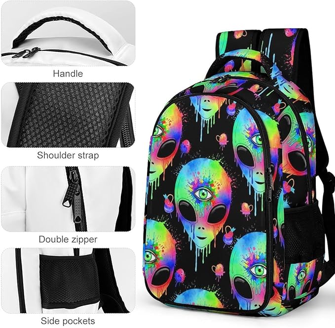 Waterproof Hiking Backpack Alien Trippy Painting Art, Anti Theft Travel Laptop Rucksack with Multi Compartments for Men Women Outdoor Sports