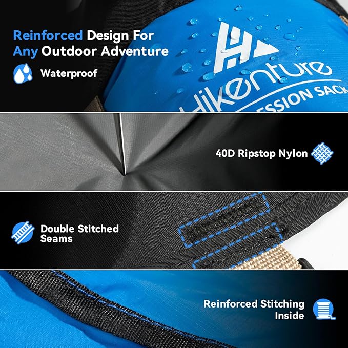 Hikenture Compression Sack for Sleeping Bag, Upgrade Anti-Tear Nylon Sleeping Bag Stuff Sack, 10L/14L/20L/30L Water-Resistant Compression Bag, Storage Bag