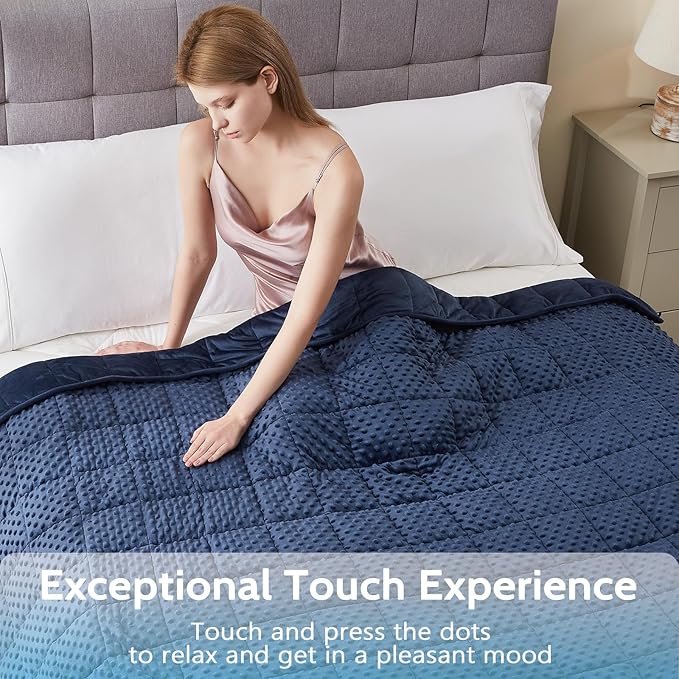L'AGRATY Weighted Blanket for Adult - 60"x80" 17lbs Minky Dots Heavy Blanket with Glass Beads Soft Breathable for All-Season Summer Fall Winter Thick Comfort for Sleeping