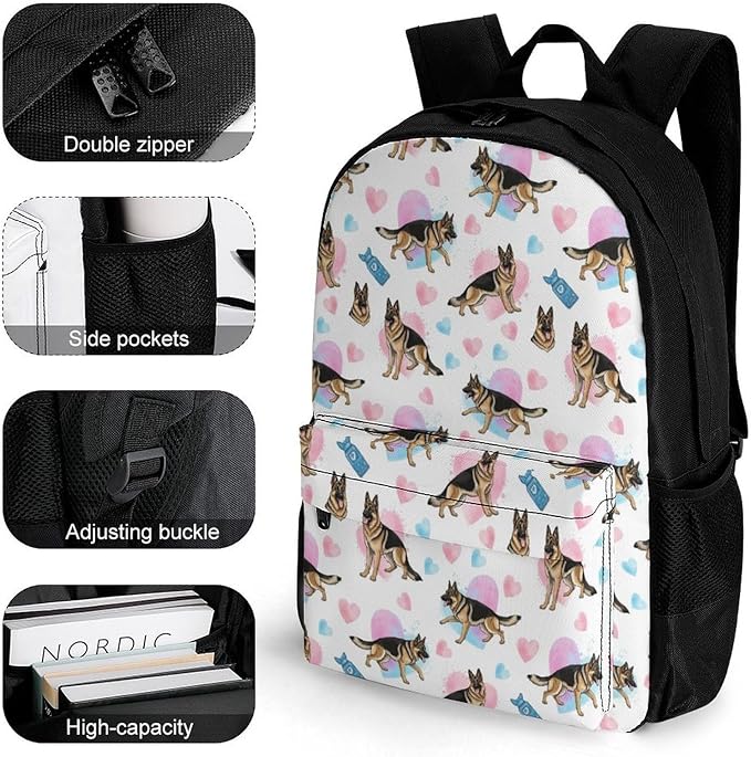Backpack Polyester Multipurpose Anti-Theft Funny German Shepherd Love Shoulder Bag Big Capacity Gym Outdoor Hiking Backpack With Padded Straps