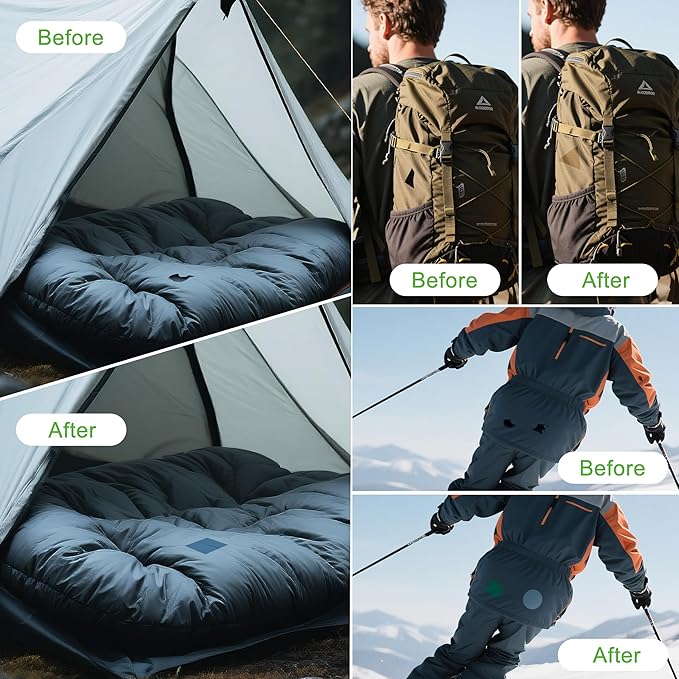 7x9in Nylon Repair Patch，Tent Repair Kit，Self Adhesive Waterproof Fabric Repair Tape for Tent, Umbrella, Sleeping Bag, Down Jackets,Knapsack.（Gemstone Green,6ps）