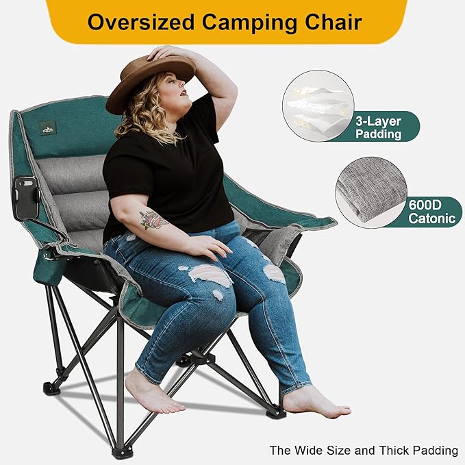 Northroad Oversized XL Padded Camping Chair w/Cell Phone Holder, Large Camp Lounge Chair, Foldable Lawn Chair w/Cup Holder,Carry Bag for Outdoor Hiking, Beach, Picnics, Heavy-Duty 400-lbs Capacity
