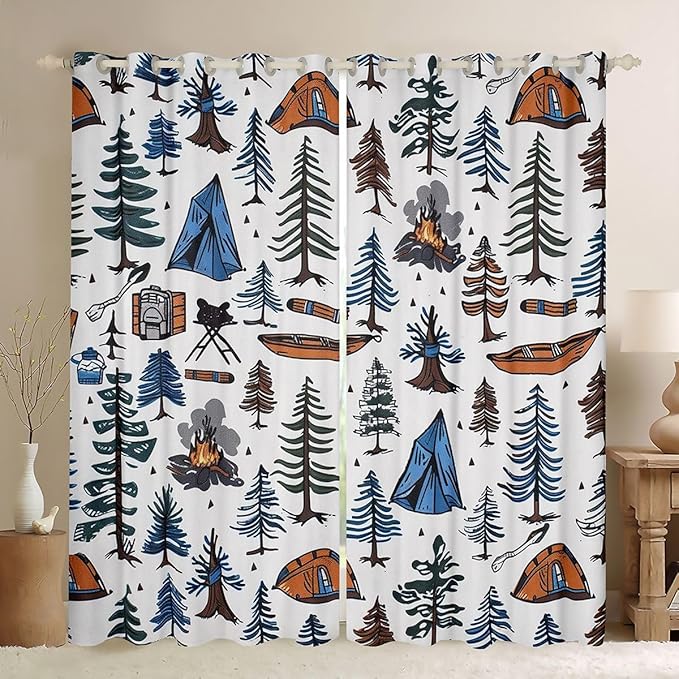 Feelyou RV Camping Camper Curtains for Bedroom Living Room Vintage Camping Blackout Darkening Drapes Tent Camper Window Treatments, 2 Panels 42 x 90 Inch Room Decor