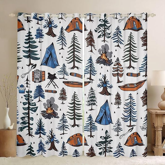 Feelyou RV Camping Camper Curtains for Bedroom Living Room Vintage Camping Blackout Darkening Drapes Tent Camper Window Treatments, 2 Panels 42 x 90 Inch Room Decor