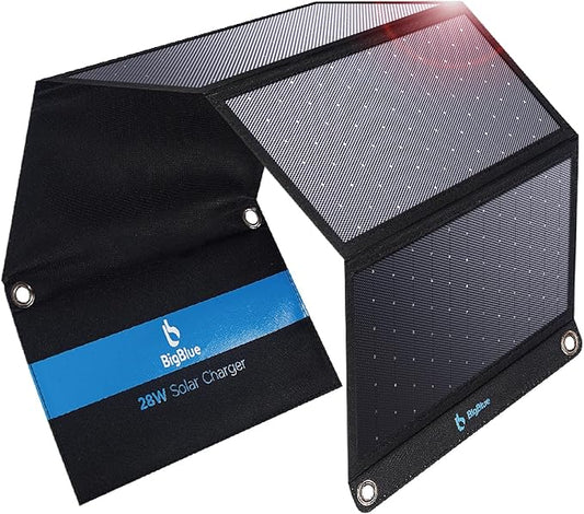 BigBlue 28W Solar Panel Charger with Dual USB-C and USB-A, Portable Solar Phone Charger for Camping, Hiking, Backpacking, Emergency Solar Charger for iPhone, iPad, Samsung Galaxy, Power Bank, GPS etc