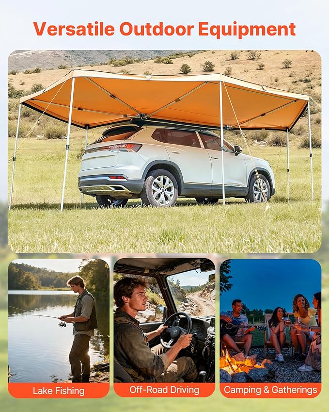 VEVOR 270 Degree Awning, 133 sq.ft Driver Side Vehicle Awning, Waterproof UV50+ Car Side Awnings with Carry Bag, All-Weather Free-Standing Overland Awnings Car Shelter for SUV Van Truck Camping