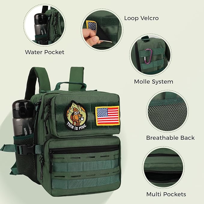 9L Mini Tactical Backpack for Men Women,Small Military Tactical Backpack for Sport,Gym,Hiking,Travel,Camping (Army Green)