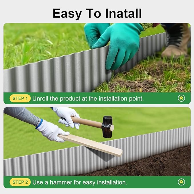 Land Guard Corrugated Garden Edging Border,6" x 50' Landscape Paver Edging, Tall Landscape Edging, Fence for Garden, Flower Bed, Lawn and Landscape Edging (Silver)