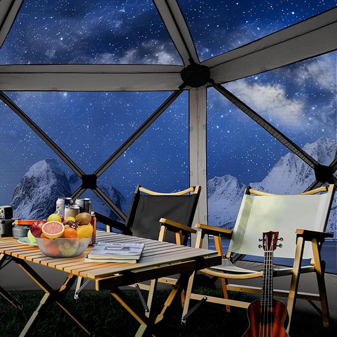 COBIZI 12x12FT Pop Up Gazebo Screen Tent Screen House for Camping, Screen Room with Mosquito Netting, Hub Tent Instant Screened Canopy with Carrying Bag and Ground Stakes, Brown(Upgraded)