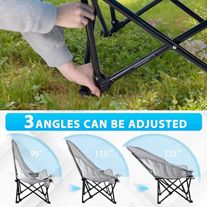 Oversized Folding Camping Chair, Portable Outdoor Folding Chairs with Headrest Support,Cup Holder,Heavy Duty Camping Chairs for Adults,Beach, Fishing,Camping, Sports,up to 500 LBS,2PC