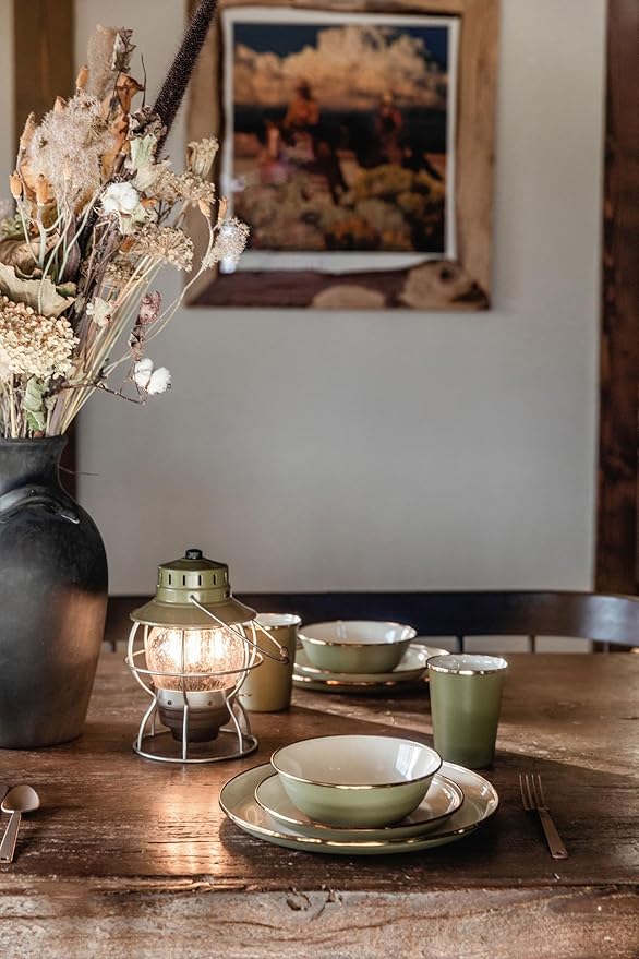 Barebones 2-Tone Salad Plate - Set of 2, 8-Inch Salad Plate - Enamelware Plates - Durable Kitchen or Camping Plates (Olive Drab)