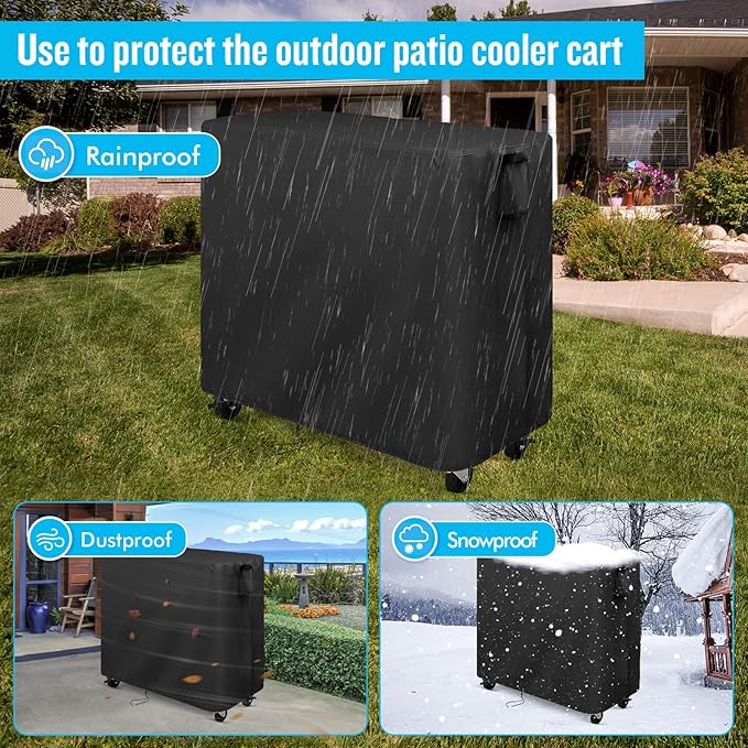 Kingling Cooler Cart Cover Fits Keter 89.8 Quart Patio Cooler, Waterproof Patio Party Rolling Ice Chest with Wheels for Outdoor Kitchen Cooling Bins Black - 38''L x24''W x35''H