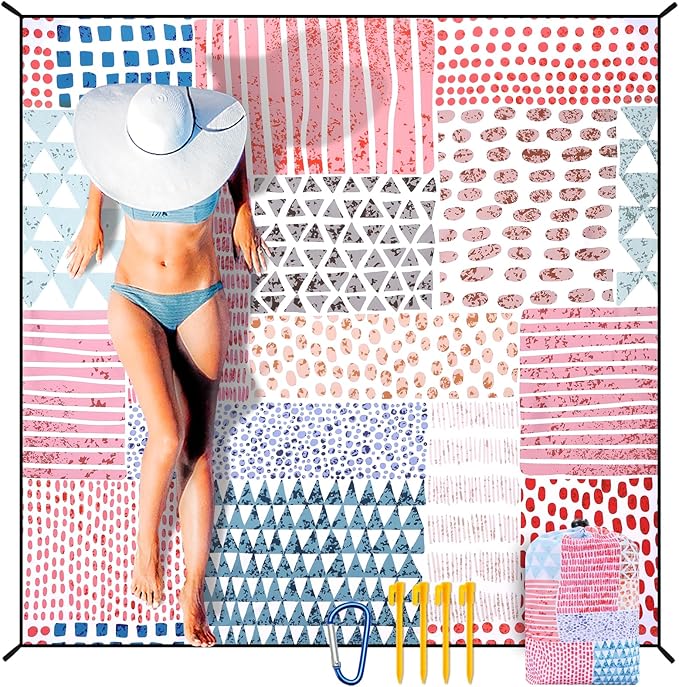 Beach Blanket Waterproof Sandproof Extra Large Beach Mat 79" X 83"/120"x108"for 1-8 Adults Quick Drying Durable Outdoor Picnic Mat for Beach Travel Camping Hiking