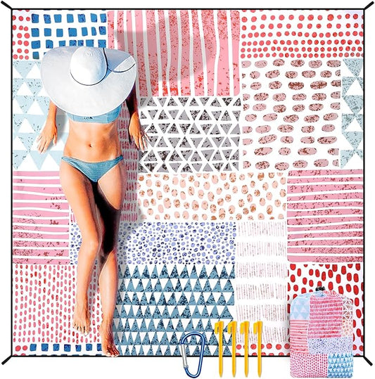 Beach Blanket Waterproof Sandproof Extra Large Beach Mat 79" X 83"/120"x108"for 1-8 Adults Quick Drying Durable Outdoor Picnic Mat for Beach Travel Camping Hiking