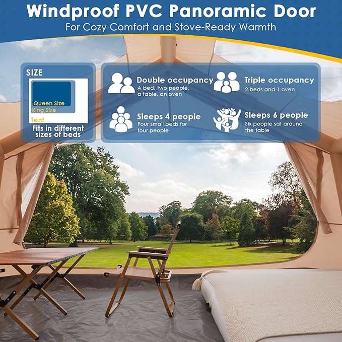 Inflatable Camping Tent with Electric Air Pump - 420D Heavy Duty Oxford - 5 Min Auto-Inflation - Panoramic Stargazing Skylight - 4 Season Luxury Glamping Cabin, 4-10 Person Multiple Sizes