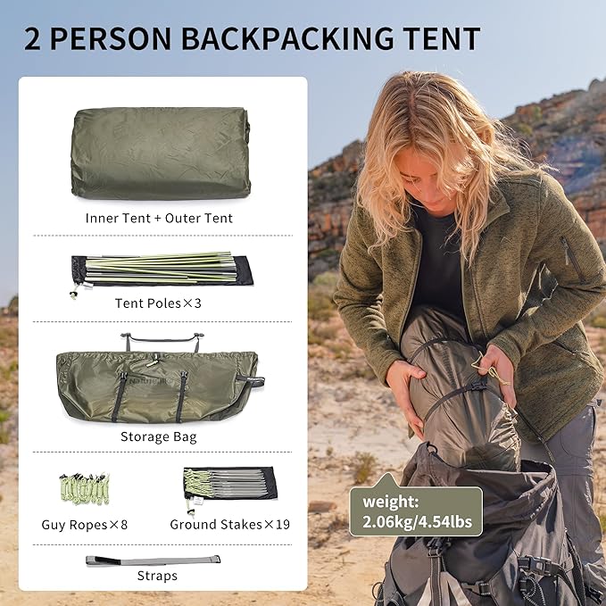 Naturehike Opalus 4 Season Camping Tent, Waterproof 2-3 Person Backpacking Tent, Double Layer Tunnel Winter Tents for Camping