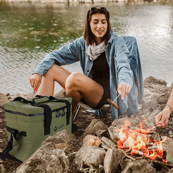 VILLEY Cooler Bag, 30 Cans Insulated Soft Cooler Bag, Large Beach Cooler with Removable Shoulder Strap, Keep Cold/Keep Fresh/Keep Warm, Portable Soft Sided Cooler for Camping Trip Picnic, 20L