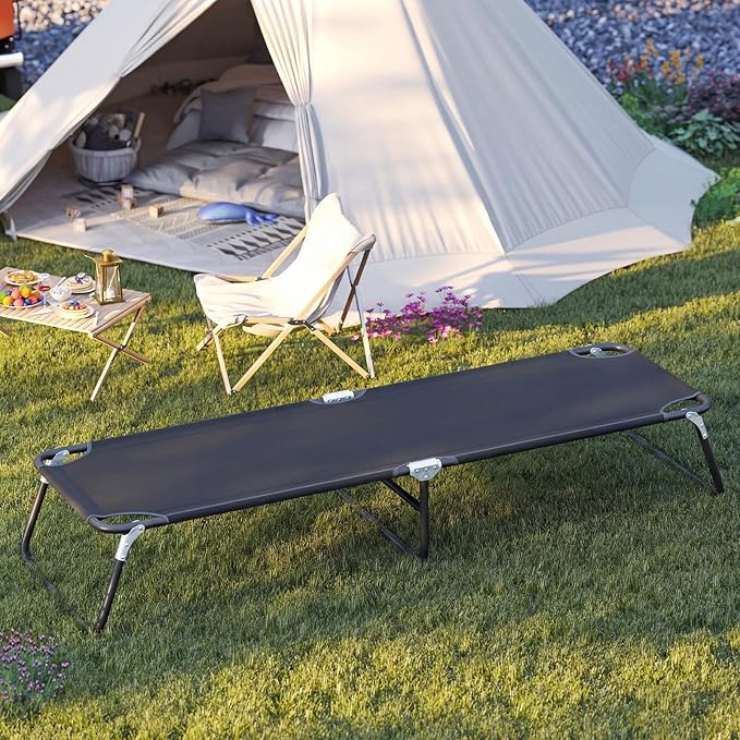 GYMAX Folding Camping Cot 2 Pack, Portable Ultralight Compact Sleeping Cot Bed for Adults with Oxford Fabric, for Outdoor Travel Backpacking Hiking Patio Home Office, 330LBS (2, Black)